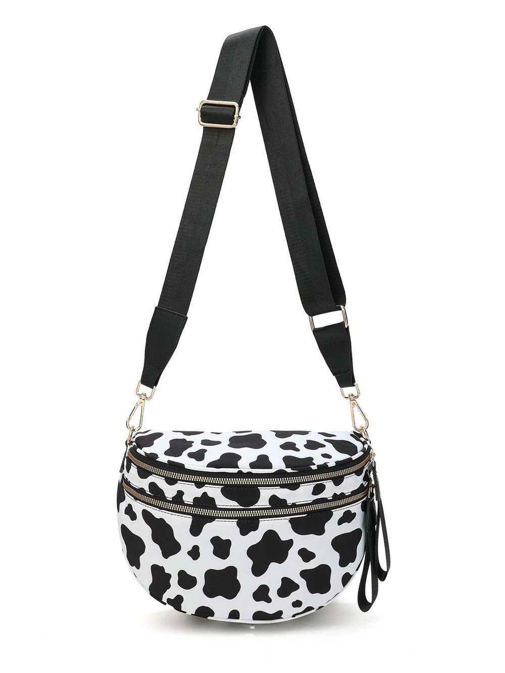 Black & White Cow Print Crossbody Bag - Women